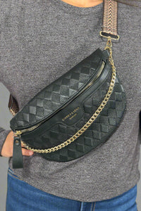 Luxury Checkered Crossbody Bag - Black