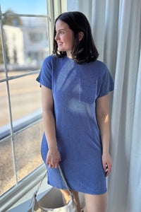 Textured Stripe T-Shirt Dress - Blue