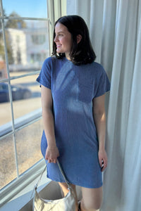 Textured Stripe T-Shirt Dress - Blue