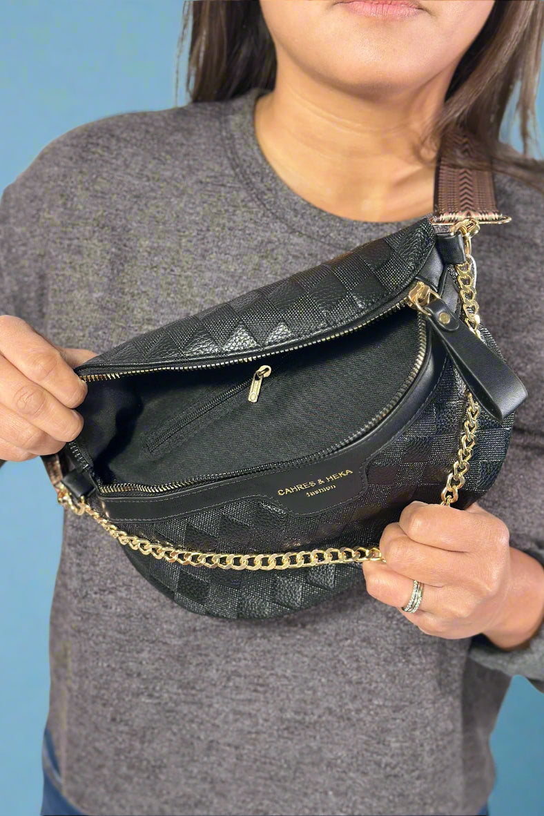 Luxury Checkered Crossbody Bag - Black