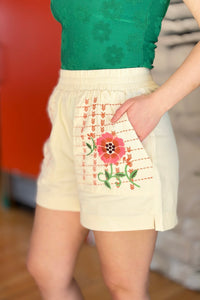 Boho Embroidered Pocket Shorts - Ecru