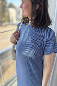 Textured Stripe T-Shirt Dress - Blue
