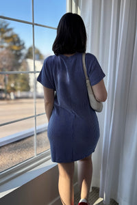 Textured Stripe T-Shirt Dress - Blue