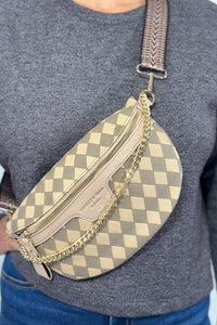 Luxury Checkered Crossbody Bag - Khaki