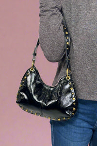 Studded Boston Shoulder Bag - Black