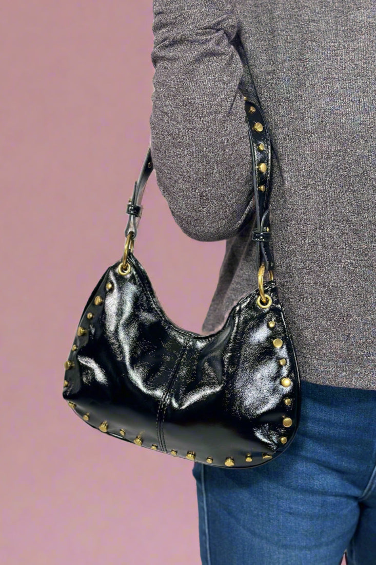 Studded Boston Shoulder Bag - Black