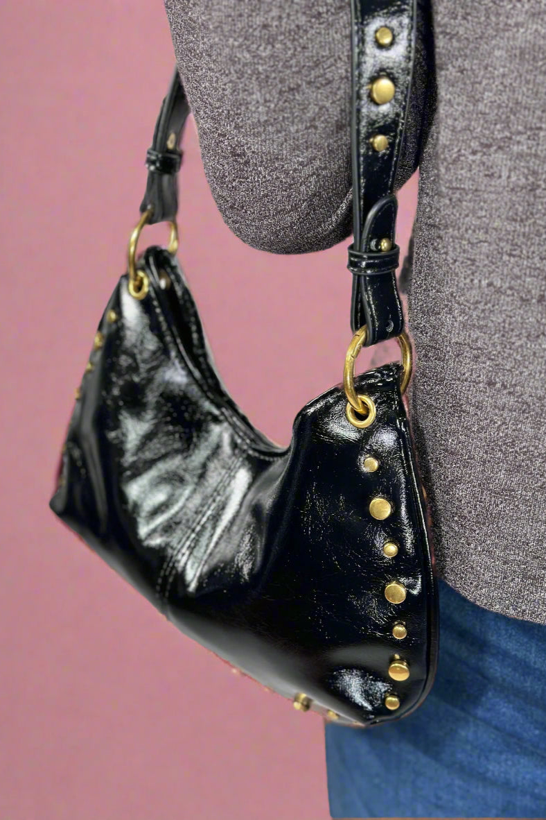 Studded Boston Shoulder Bag - Black