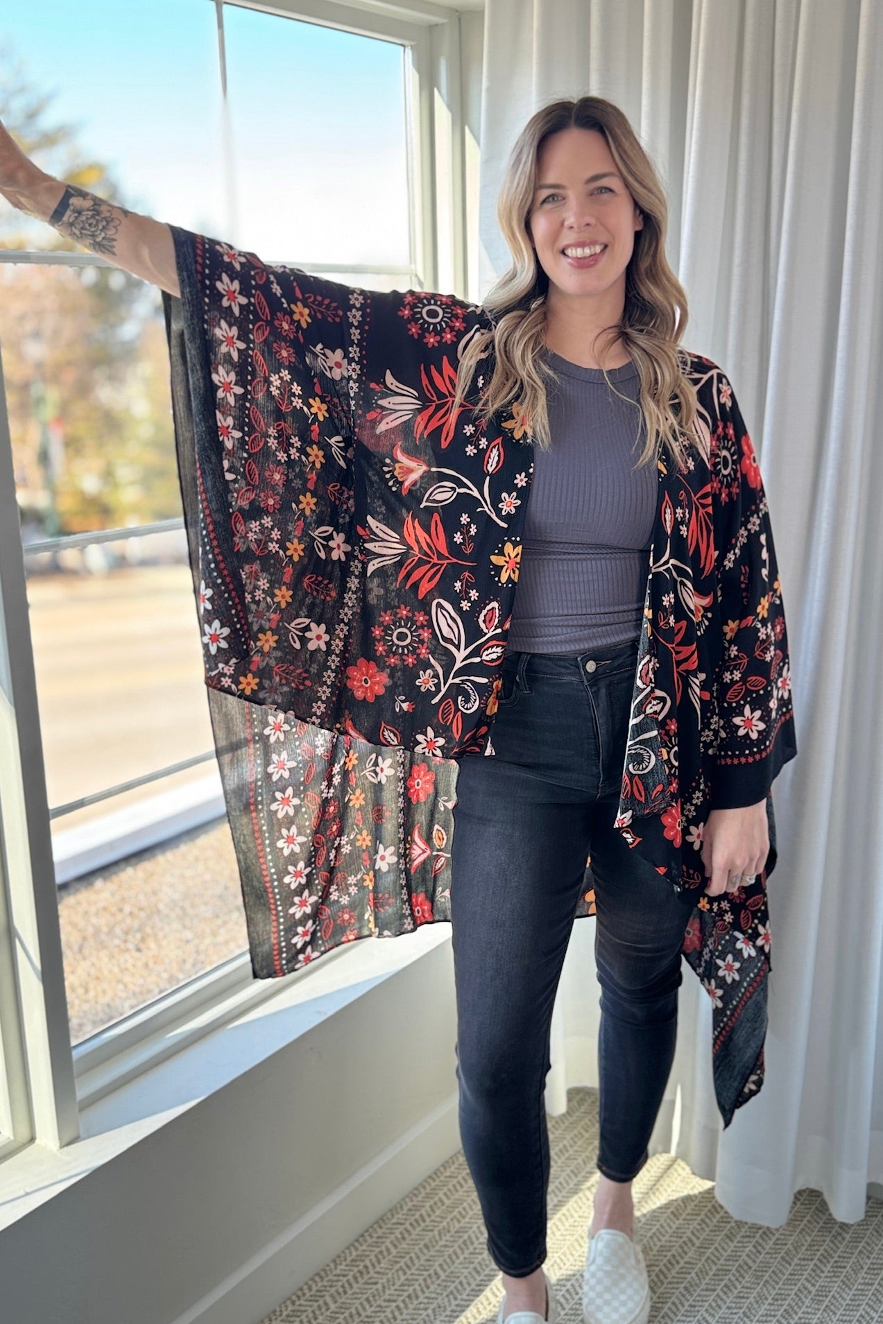 Scarf Printed Kimono - Rust