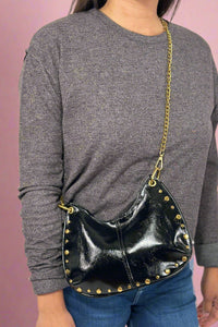Studded Boston Shoulder Bag - Black