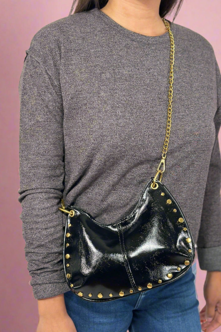 Studded Boston Shoulder Bag - Black