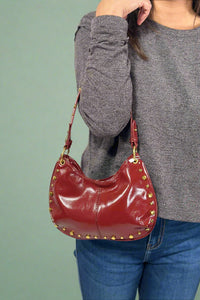 Studded Boston Shoulder Bag - Wine