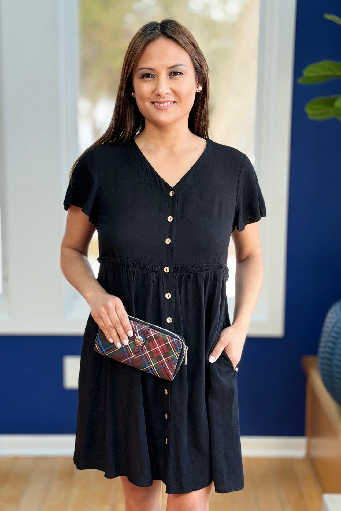 Baby Doll Button Down Dress - Black