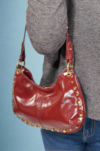 Studded Boston Shoulder Bag - Wine