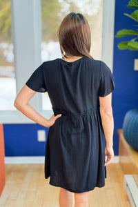 Baby Doll Button Down Dress - Black