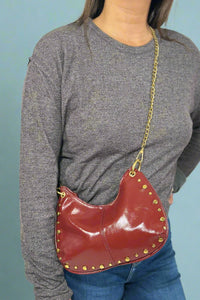 Studded Boston Shoulder Bag - Wine
