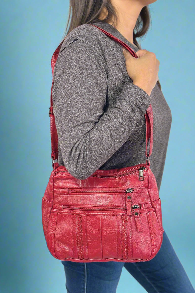 Texture Soft Messenger Bag - Red