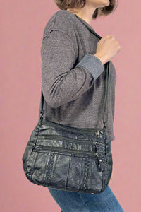 Texture Soft Messenger Bag - Black