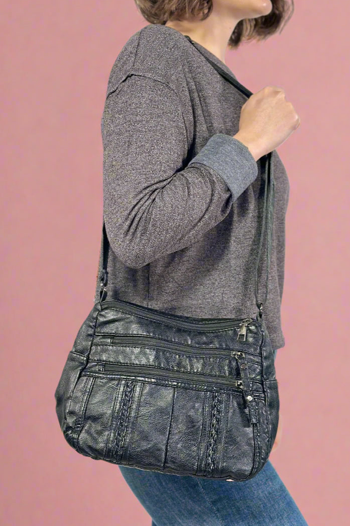 Texture Soft Messenger Bag - Black