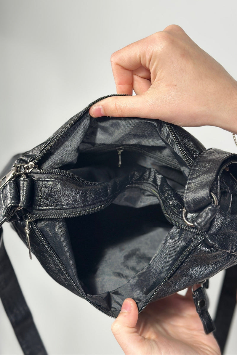Texture Soft Messenger Bag - Black