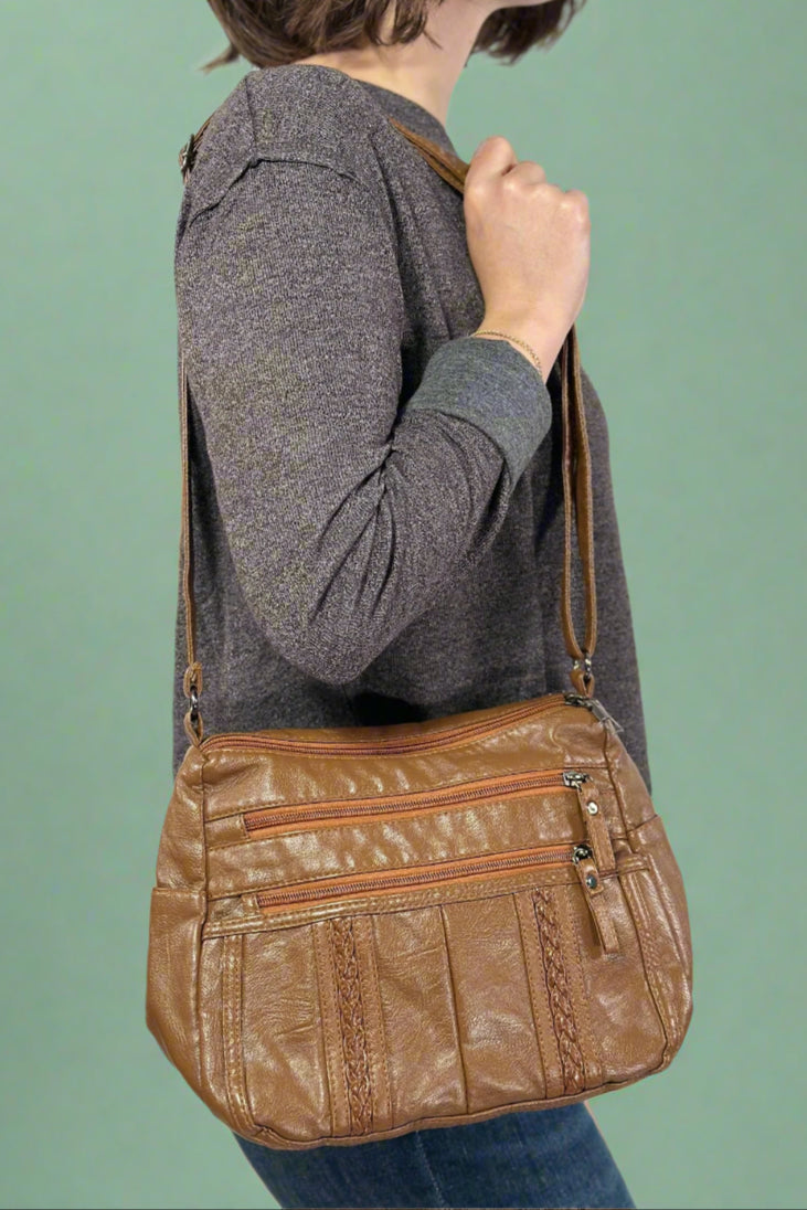 Texture Soft Messenger Bag - Brown
