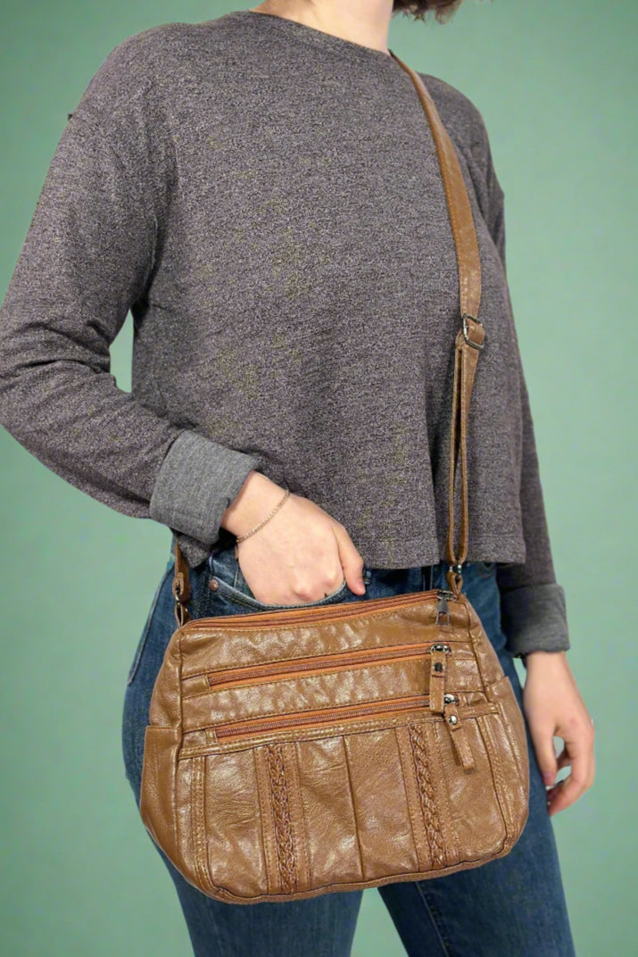 Texture Soft Messenger Bag - Brown