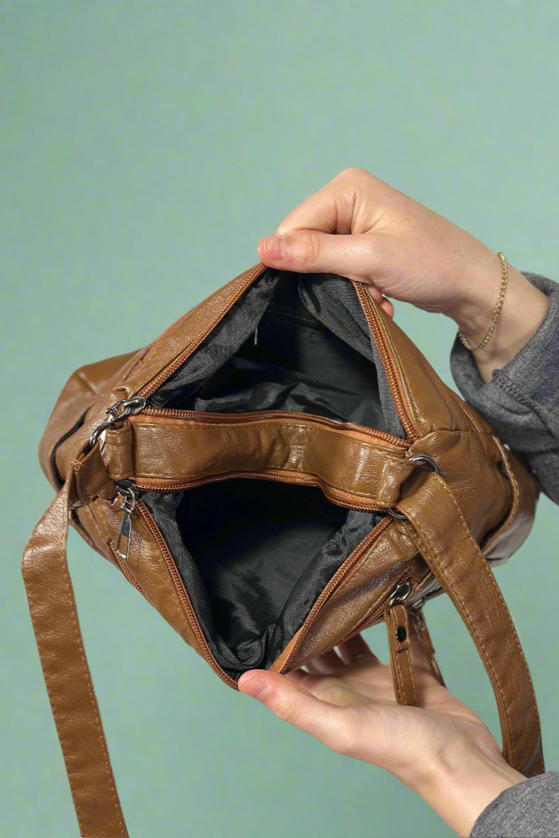 Texture Soft Messenger Bag - Brown