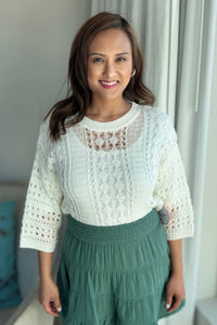 Hollow Out Knit Sweater - White