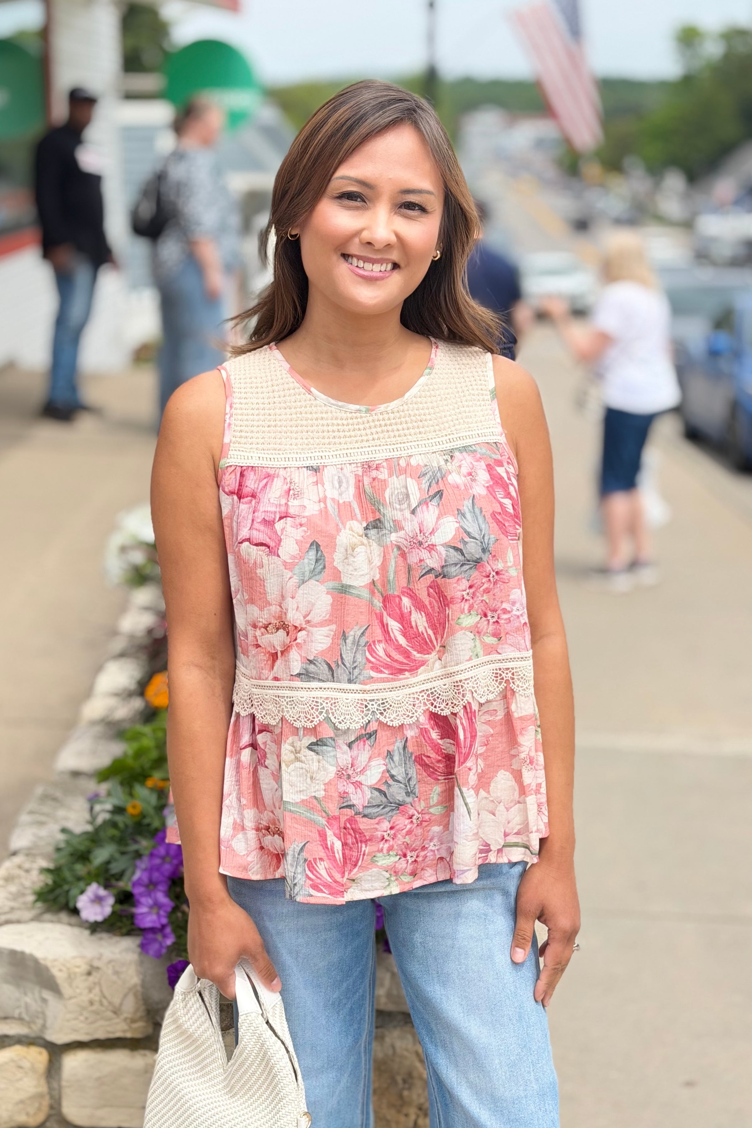 Floral Lace Babydoll Top - Pink