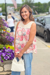 Floral Lace Babydoll Top - Pink
