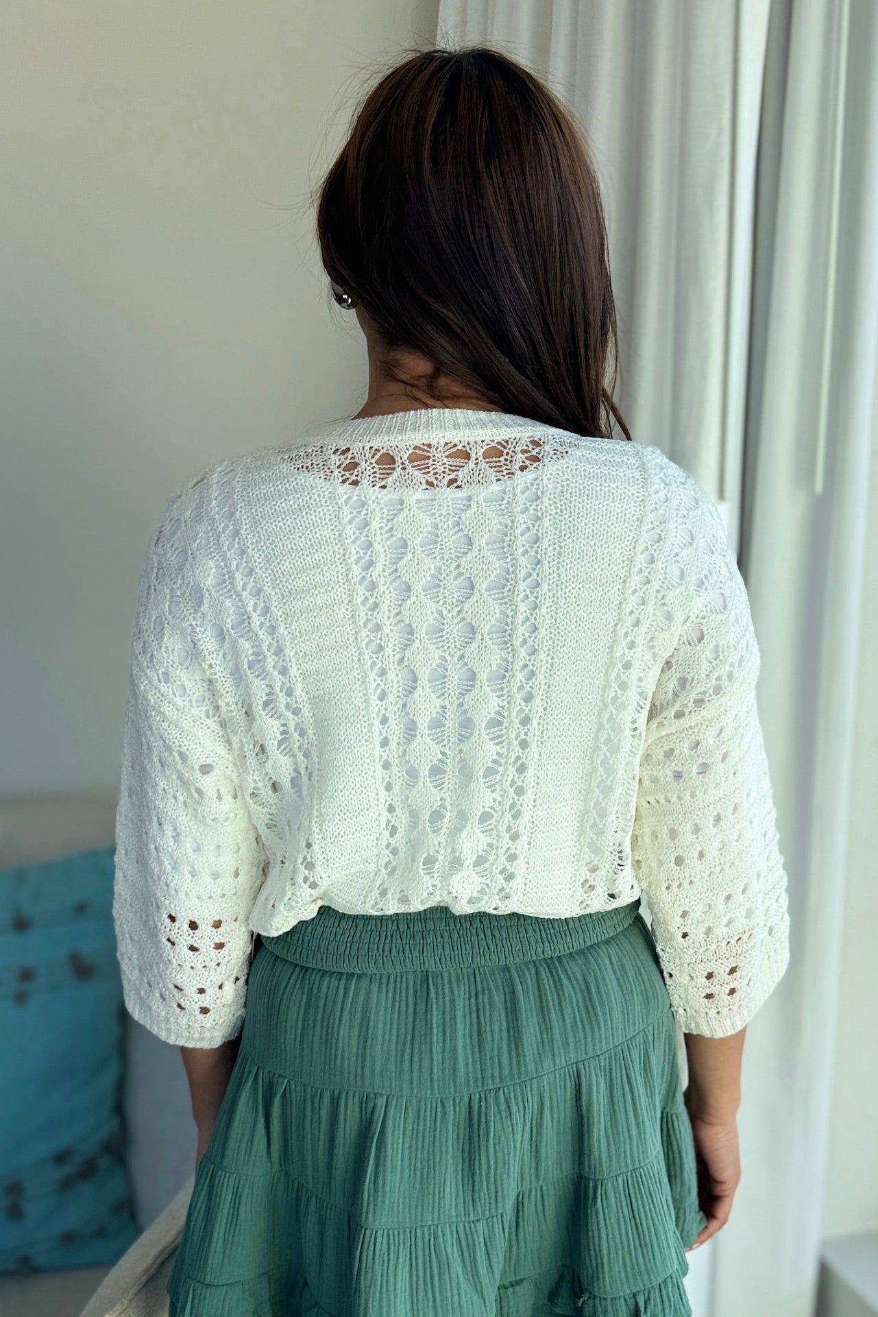 Hollow Out Knit Sweater - White