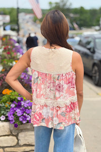 Floral Lace Babydoll Top - Pink