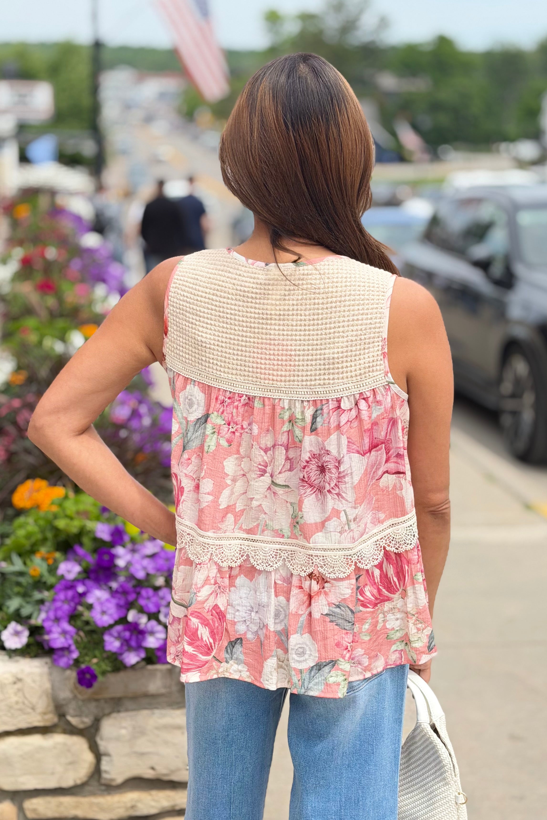 Floral Lace Babydoll Top - Pink