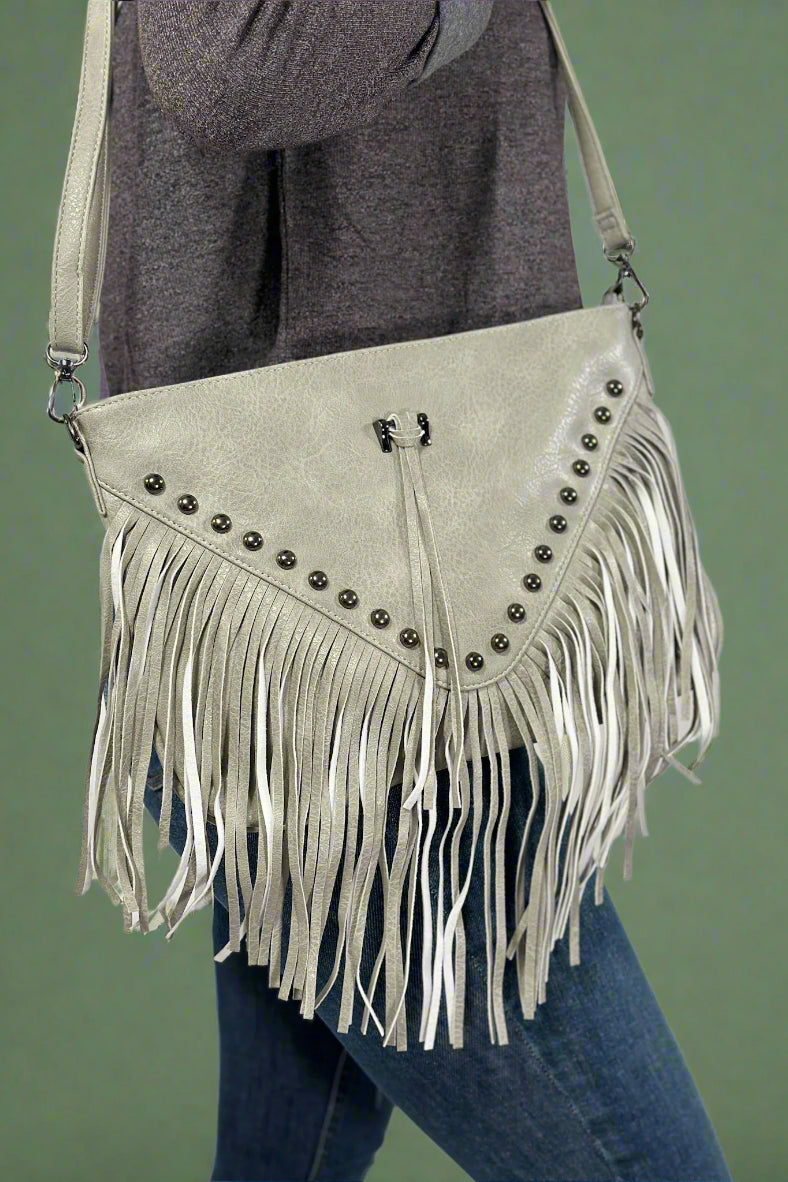Rivet Soft Tassel Shoulder Bag - Grey