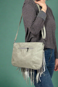 Rivet Soft Tassel Shoulder Bag - Grey