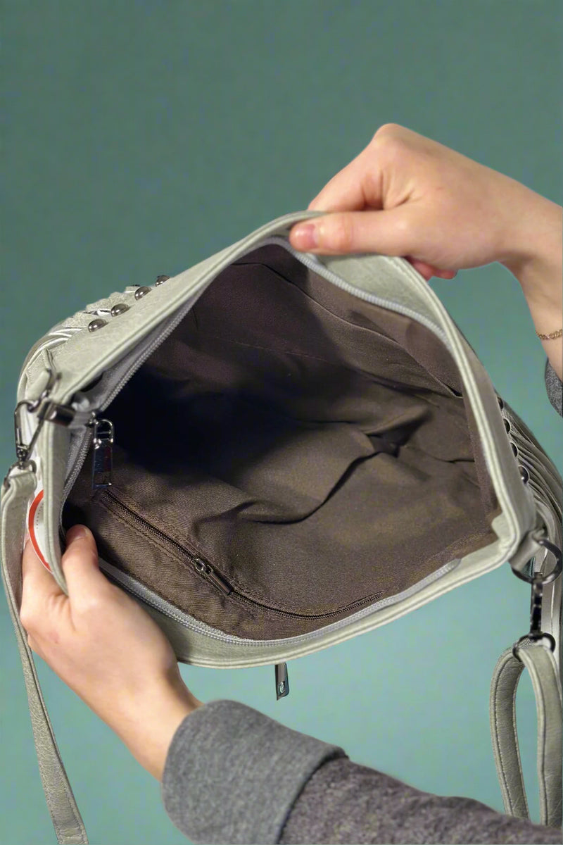 Rivet Soft Tassel Shoulder Bag - Grey