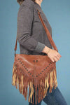 Rivet Soft Tassel Shoulder Bag - Brown