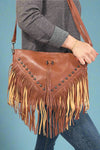 Rivet Soft Tassel Shoulder Bag - Brown