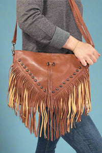 Rivet Soft Tassel Shoulder Bag - Brown