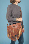 Rivet Soft Tassel Shoulder Bag - Brown