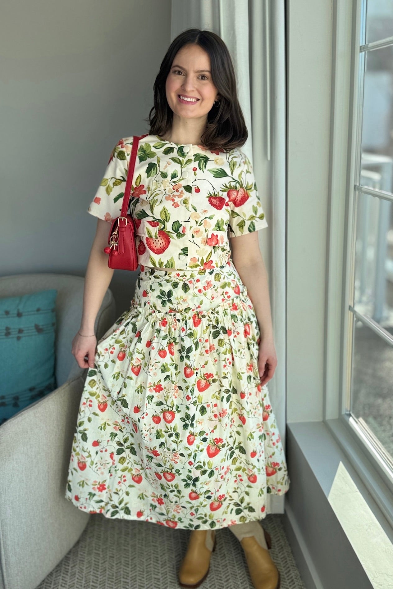 Strawberry High Waist Ruffle Detail Skirt