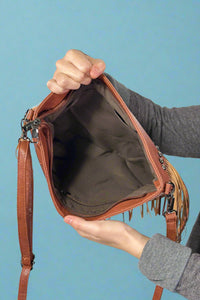 Rivet Soft Tassel Shoulder Bag - Brown
