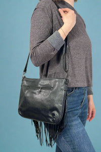 Rivet Soft Tassel Shoulder Bag - Black