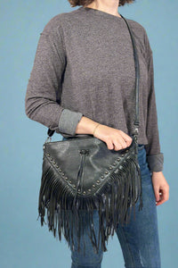 Rivet Soft Tassel Shoulder Bag - Black