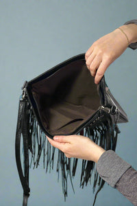Rivet Soft Tassel Shoulder Bag - Black