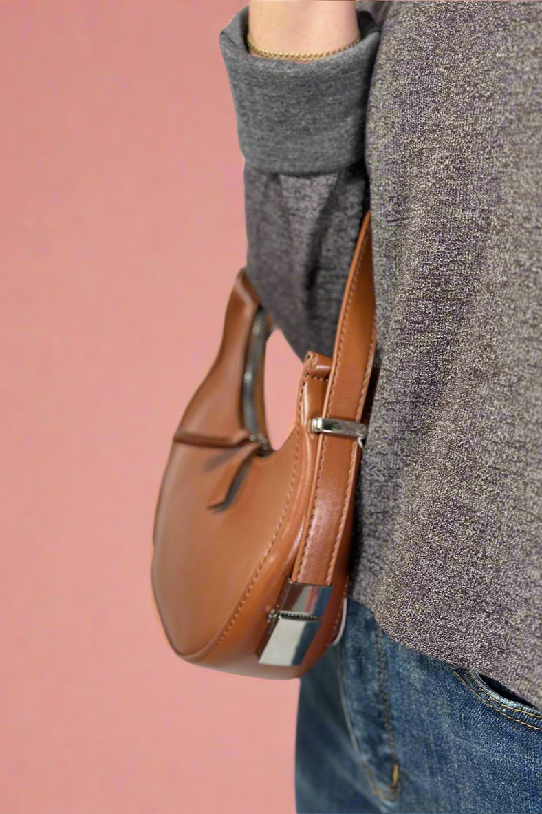Crescent Shoulder Handbag - Brown
