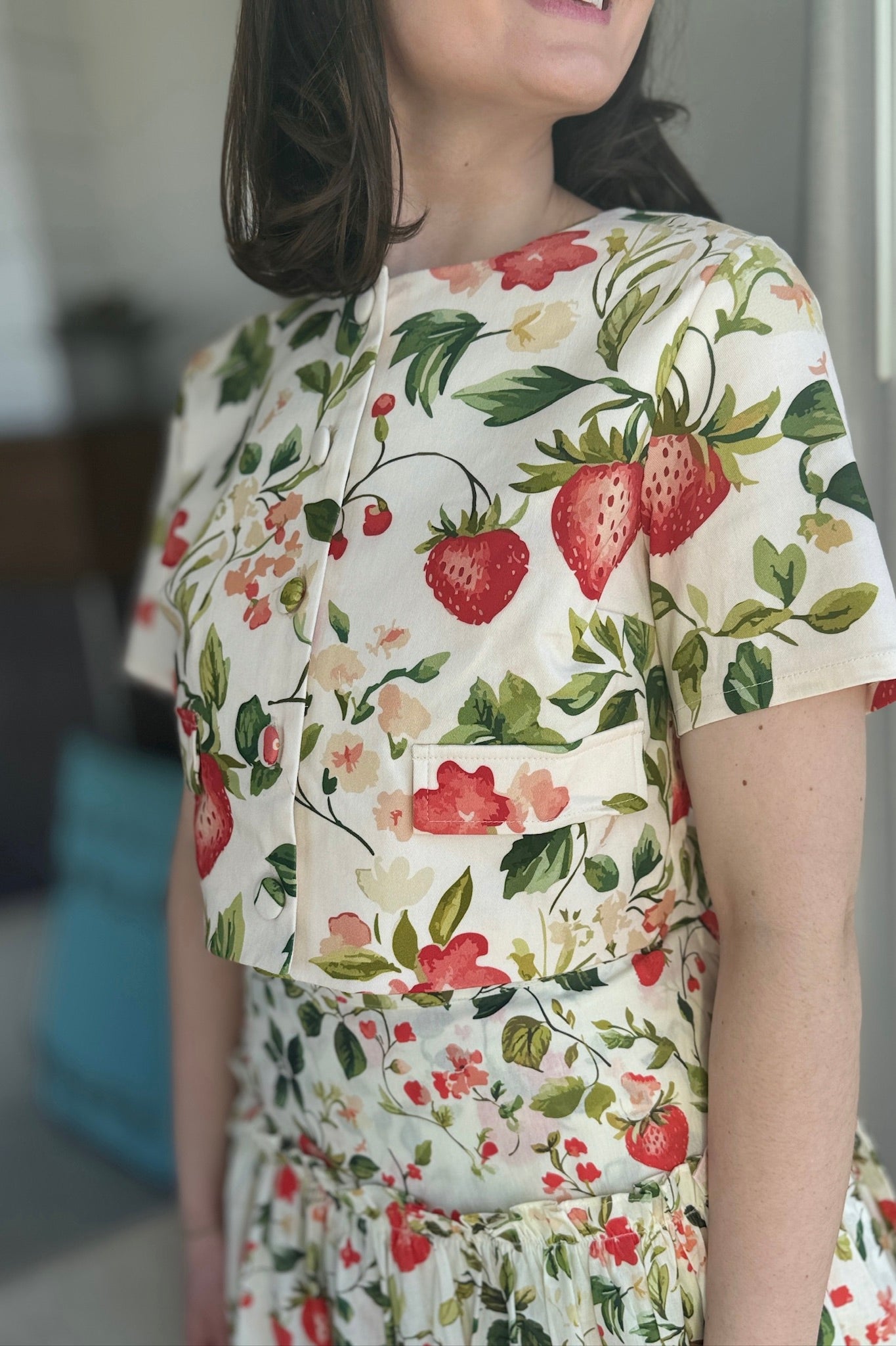 Strawberry Front Button Cropped Top