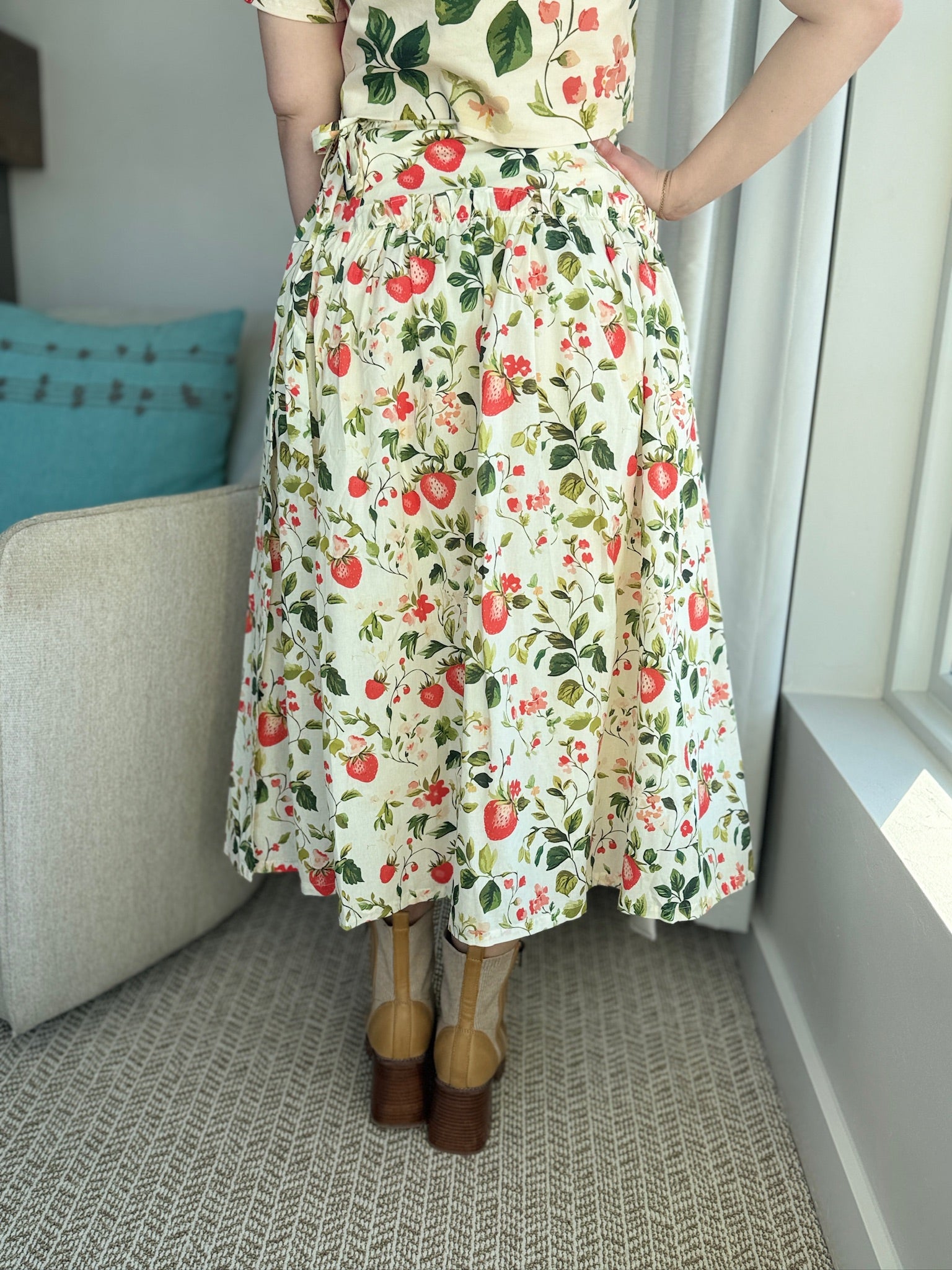 Strawberry Front Button Cropped Top