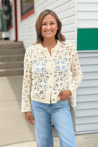 Lace Crochet Cotton Cardigan - Ecru