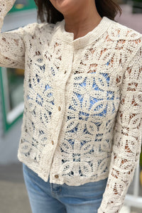 Lace Crochet Cotton Cardigan - Ecru