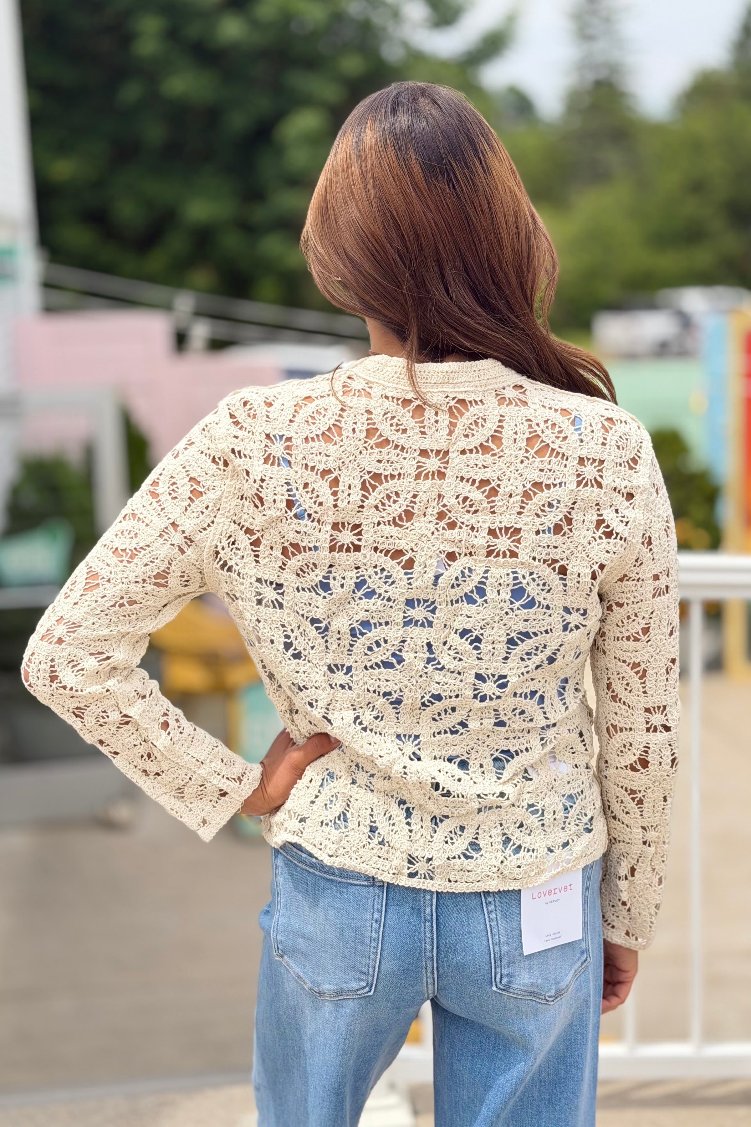 Lace Crochet Cotton Cardigan - Ecru